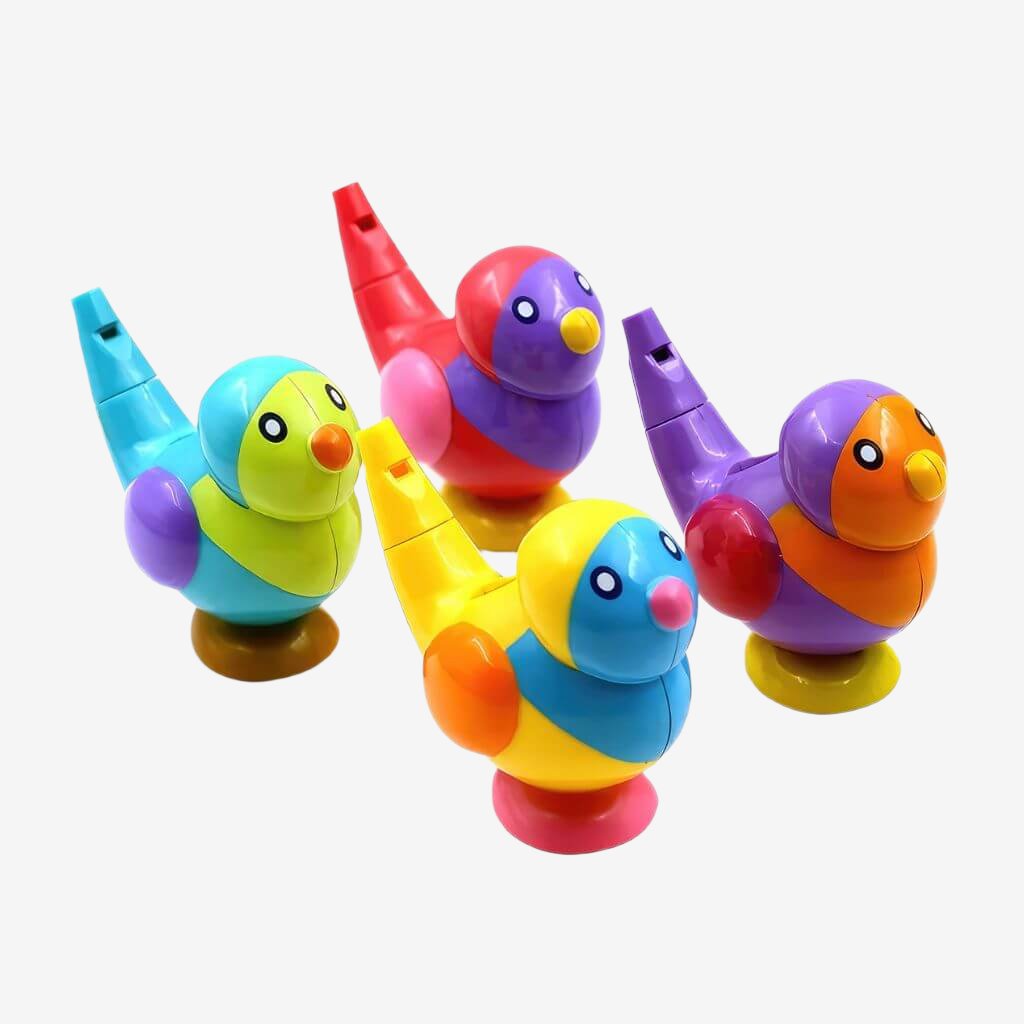 Four bird water whistles on white background