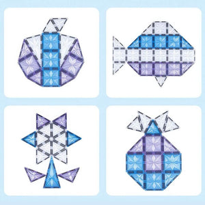 Four Frozen theme magnetic tiles ideas on white background