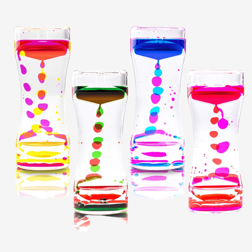 Four liquid timers on white background