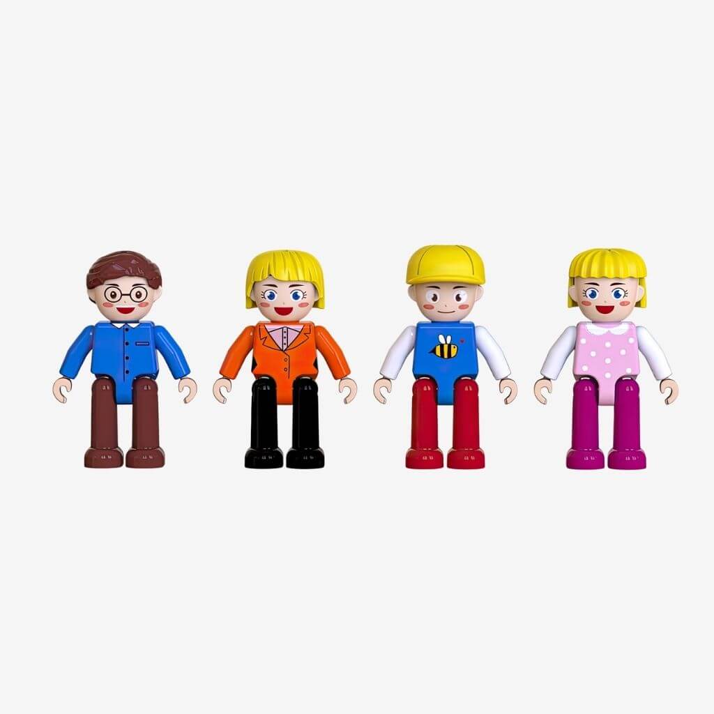 Four magnetic figures on a white background