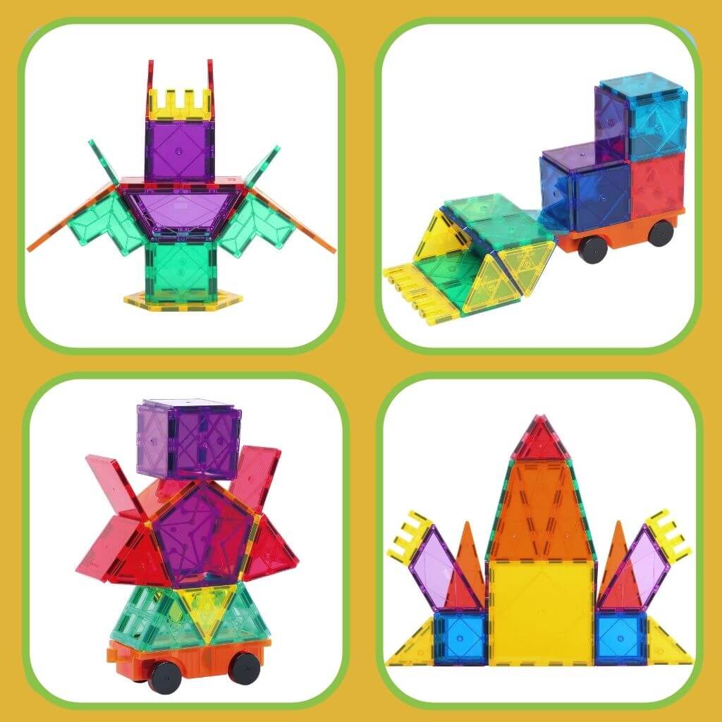 Four magnetic tiles ideas on yellow background