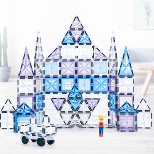 Frozen inspired magnetic tiles castle on grey background