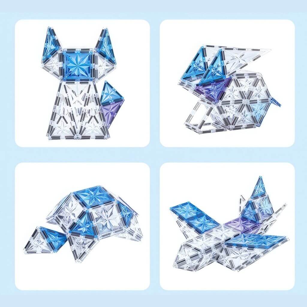 Frozen inspired magnetic tiles ideas on white background