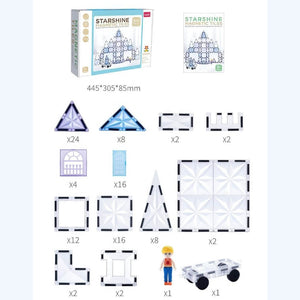 Frozen theme magnetic tiles 100 pieces set box contents on white background