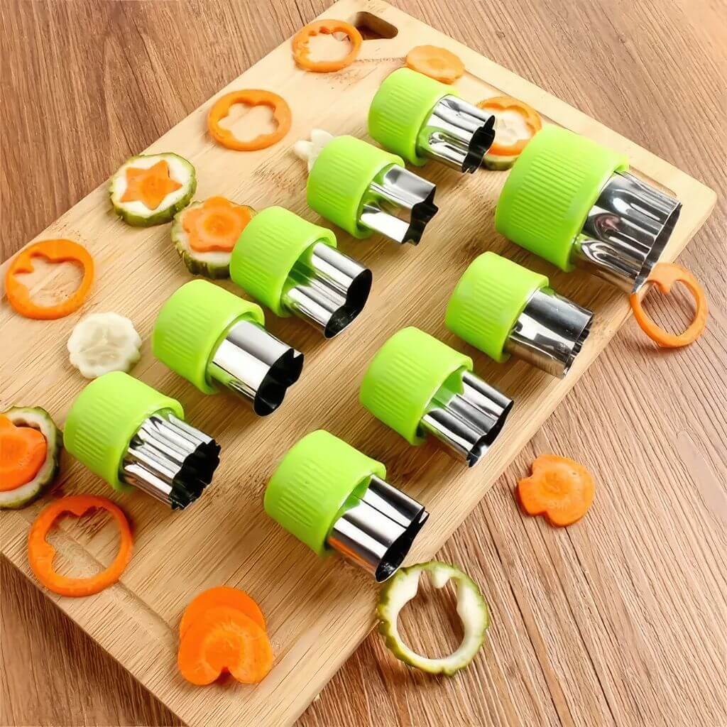Fruit cutters and food on a plate