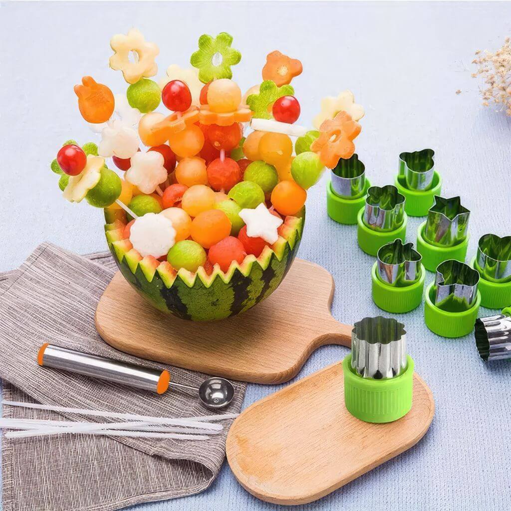 Fruit shape cutters and fruits on skewers