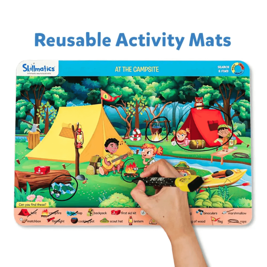 Fun at the campsite mat with Skillmatics Search and Find Write &amp; Wipe Activity Mat