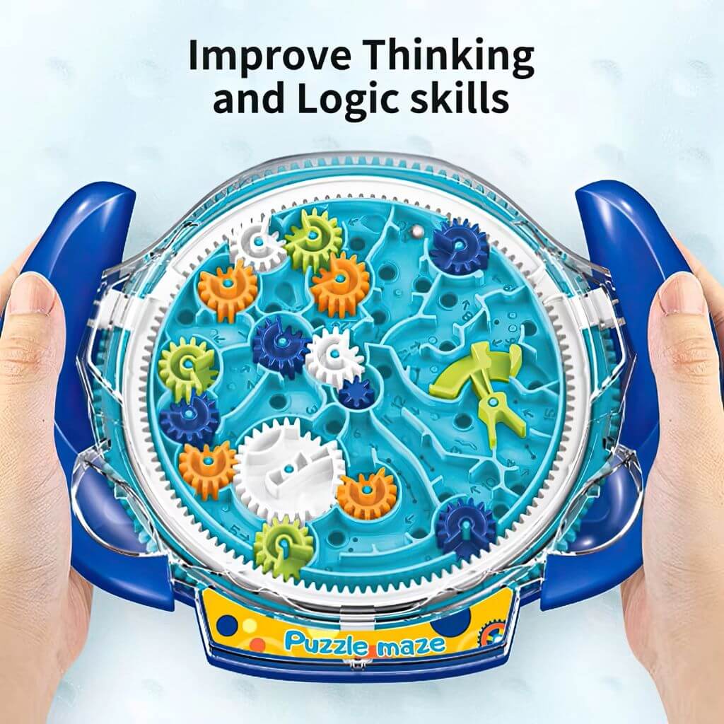 Gear maze puzzle between two hands