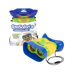 GeoSafari Kidnoculars by Educational Insights package and binoculars on white background