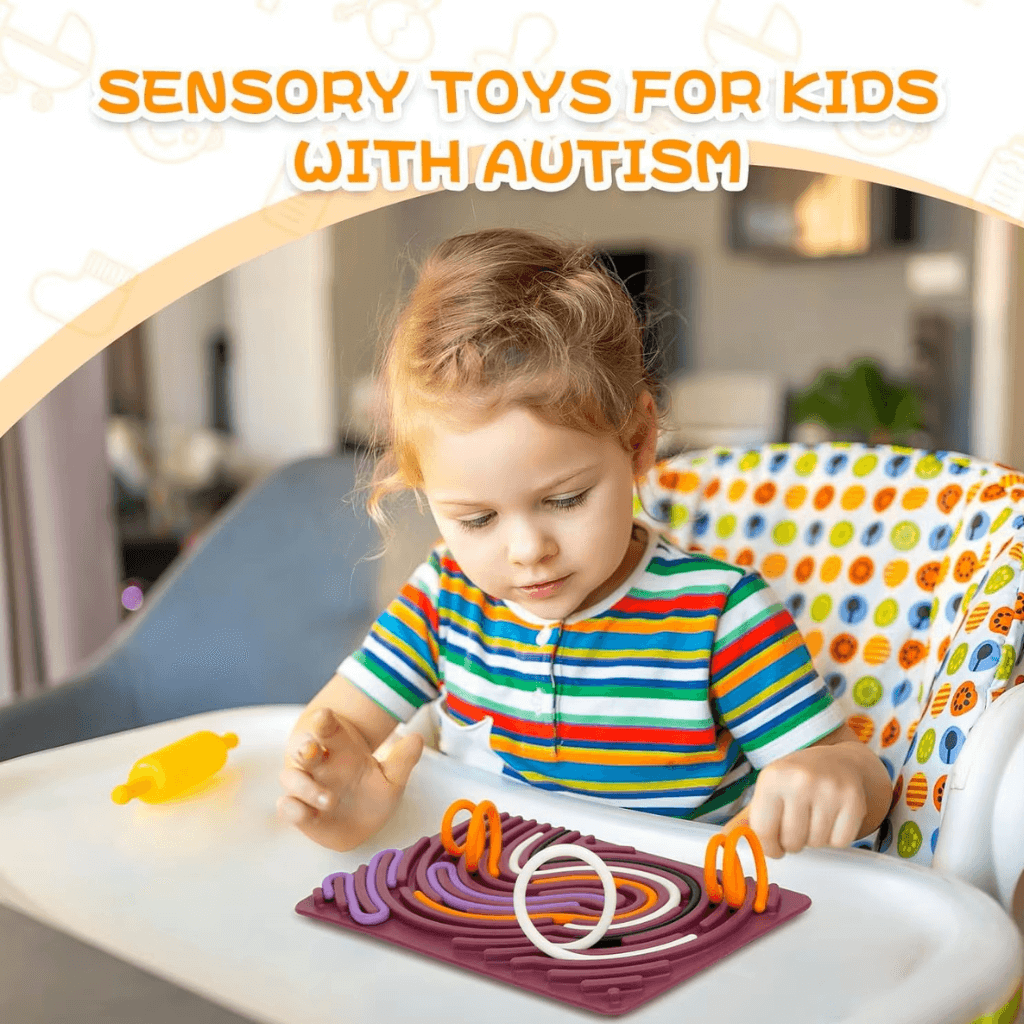 Girl playing with a sensory activity board