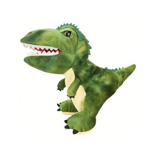 Green dinosaur hand puppet on white background