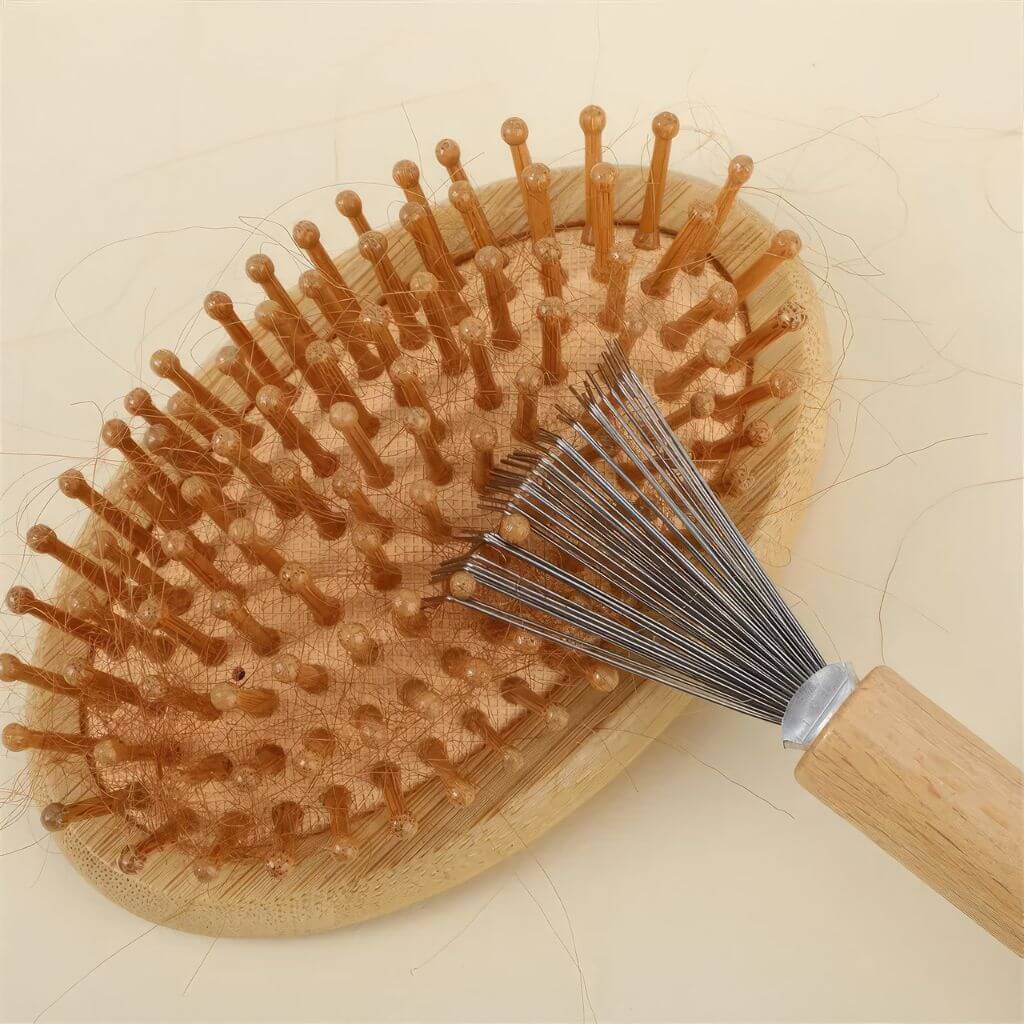 Hair brush cleaner on a hair brush