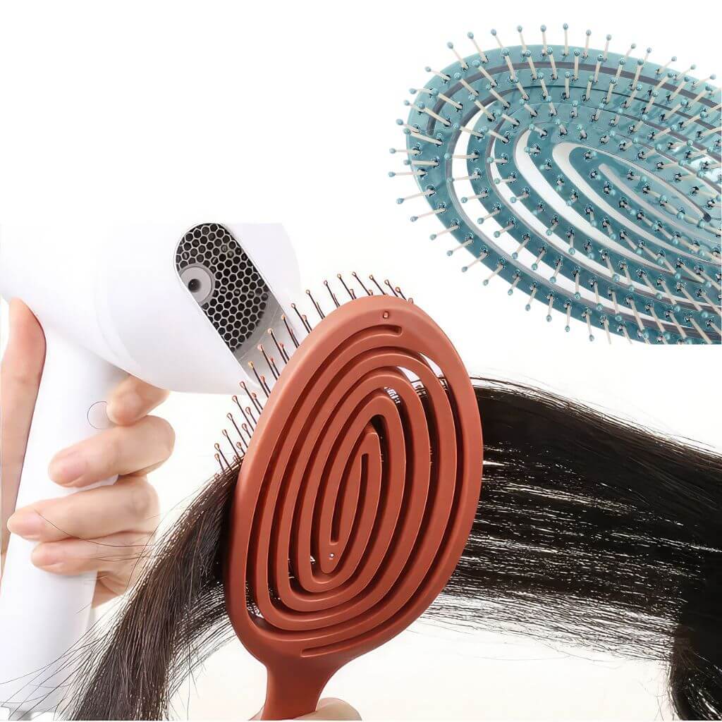 Hairbrush for thick hair next to a hair drier