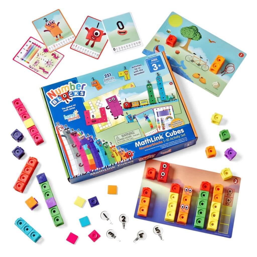 Hand two mind numberblocks mathlink cubes one to ten activity set box inspired by the TV show on white background
