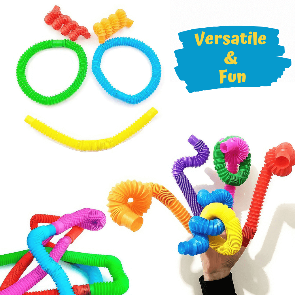 Hand holding twisted pop tubes on white background