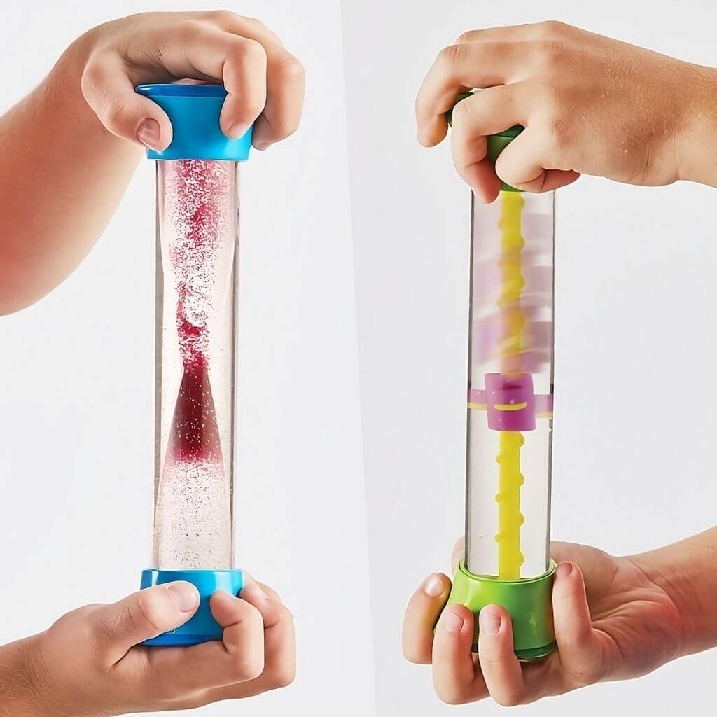 Hands holding 2 Sensory Fidget Tubes by hand2mind