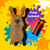 Happy Hopperz Brown Dog inflatable ride on and pump on colourful background