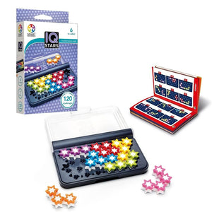 IQ Stars Travel Game by Smart Games box and booklet on white background