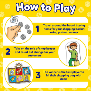 Info graphic How to Play Pop to the Shops Game by Orchard Toys