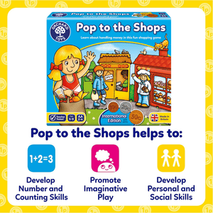 Info Graphic Pop to the Shops Game by Orchard Toys Helps with