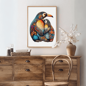Jigsaw puzzle Australia with penguins mounted above a wooden buffet