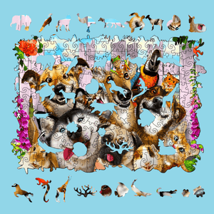 Jigsaw puzzle dog lovers on blue background