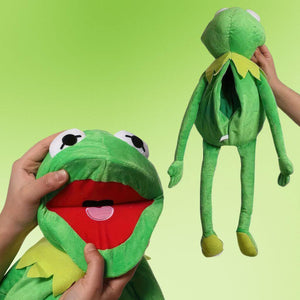 Kermit frog hand puppet front and back view on green background