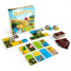 Kingdomino game by Blue Orange box and contents on white background