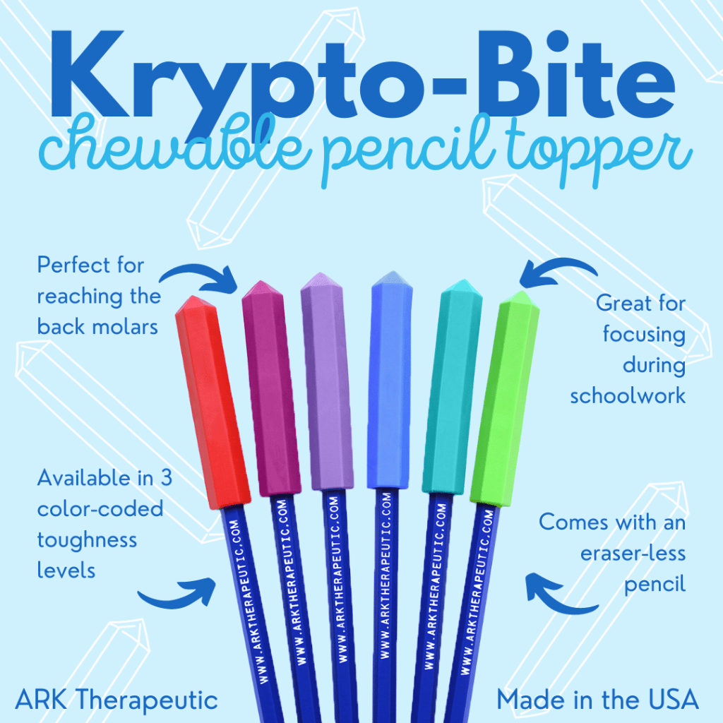 Krypto bite chewable pencil topper info graphic
