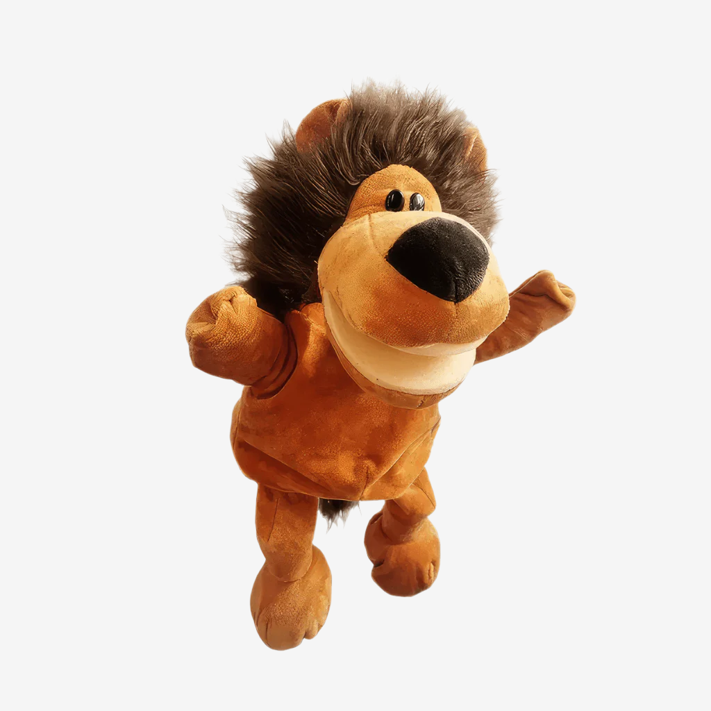 Lion hand puppet on white background