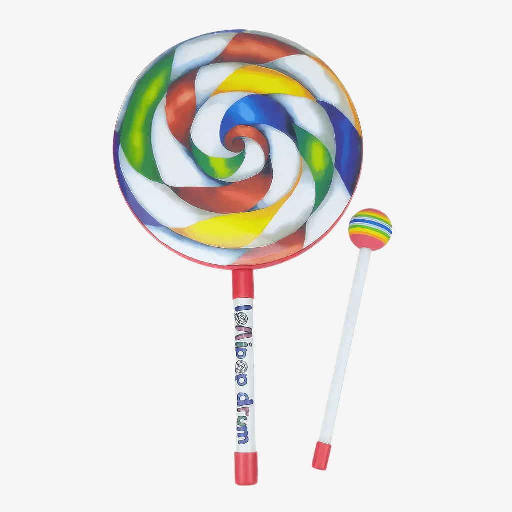 Lollipop drum and beater on white background