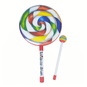 Lollipop drum and beater on white background