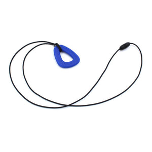 Loop chew necklace dark blue with breakable cord on white background