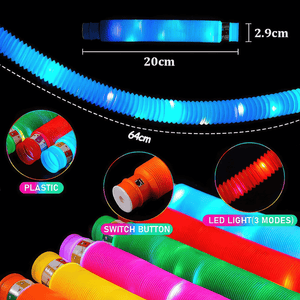 Luminous pop tubes info graphic on black background