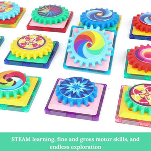 Magnetic blocks with gears info graphic on white background