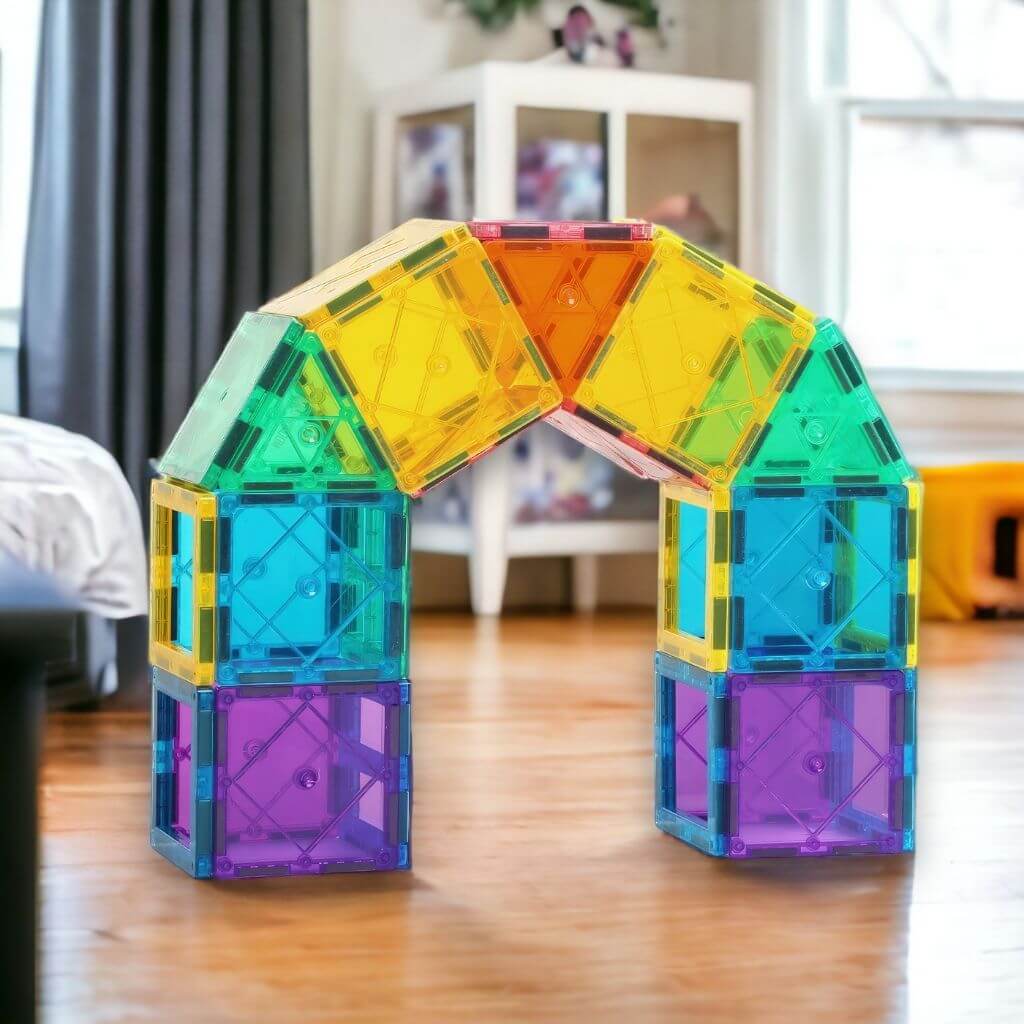 Magnetic tiles Australia arch on a wooden floor