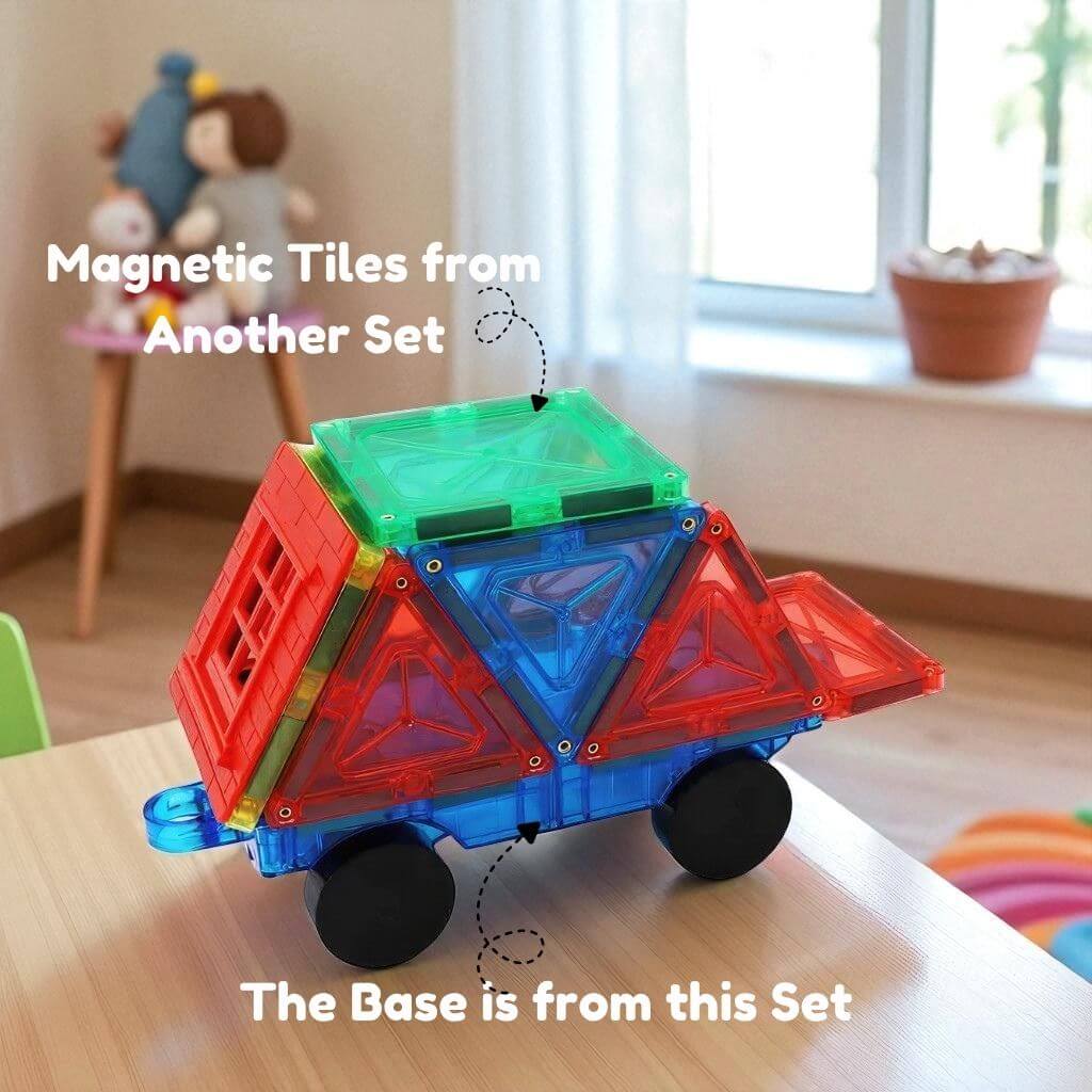 Magnetic tiles car on a wooden table