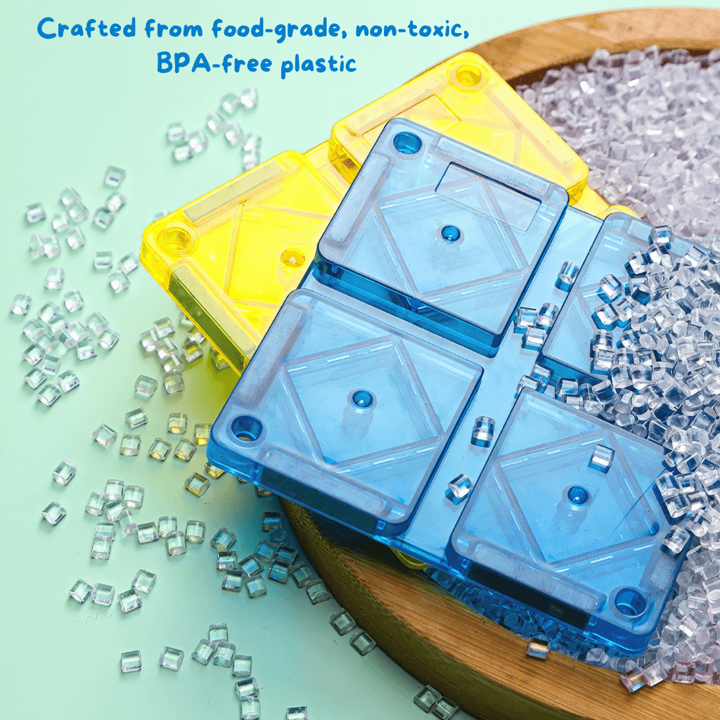 Magnetic tiles made with food grade ABS plastic