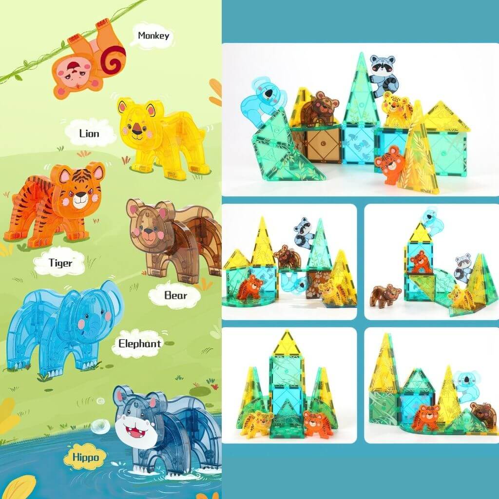 Magnetic tiles with animals info graphic