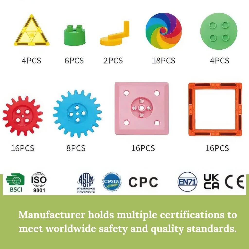 Magnetic toys with gears 90 pcs set manufacturer certifications and quality standards