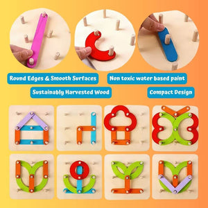 Montessori wooden letters and numbers construction set info graphic