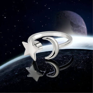 Moon and star adjustable fidget ring celestial suprarealistic background