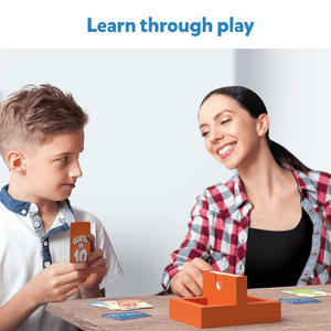 Mother and son playing Skillmatics Guess in 10 Countries of the World card game