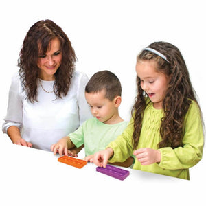 Mother and two children playing with Ten Frames Bubble Boards by Junior Learning