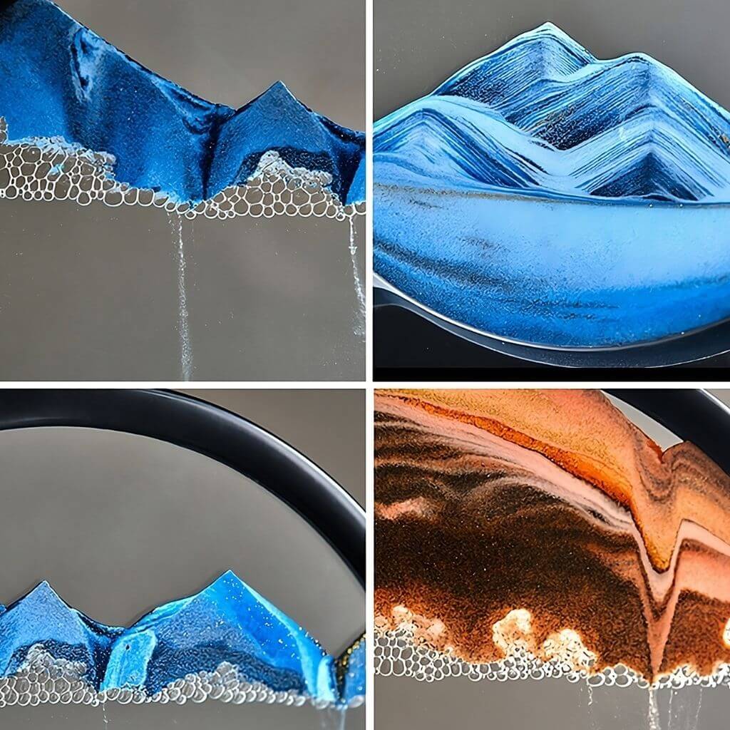 Moving sand art blue and orange close-up