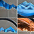 Moving sand art blue and orange close-up