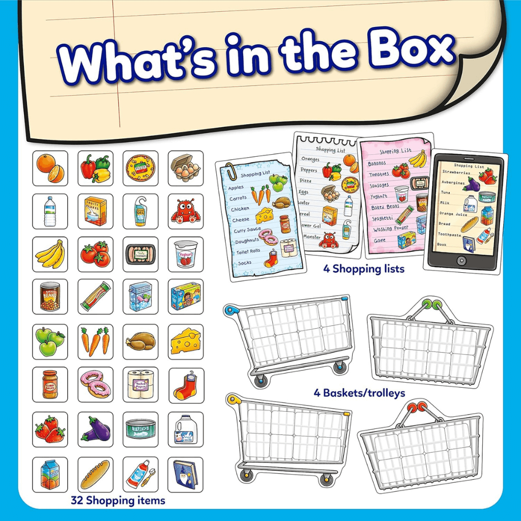 Orchard Toys Shopping List Game What is in the box Info Graphic