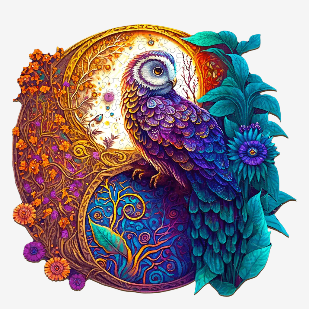 Owl wood puzzle on white background