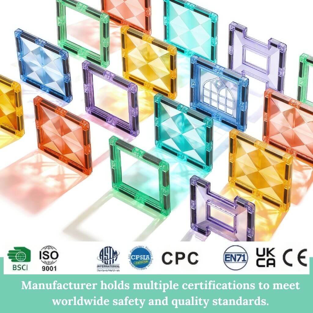 Pastel magnetic tiles 100 piece set manufacturer certifications and quality standards