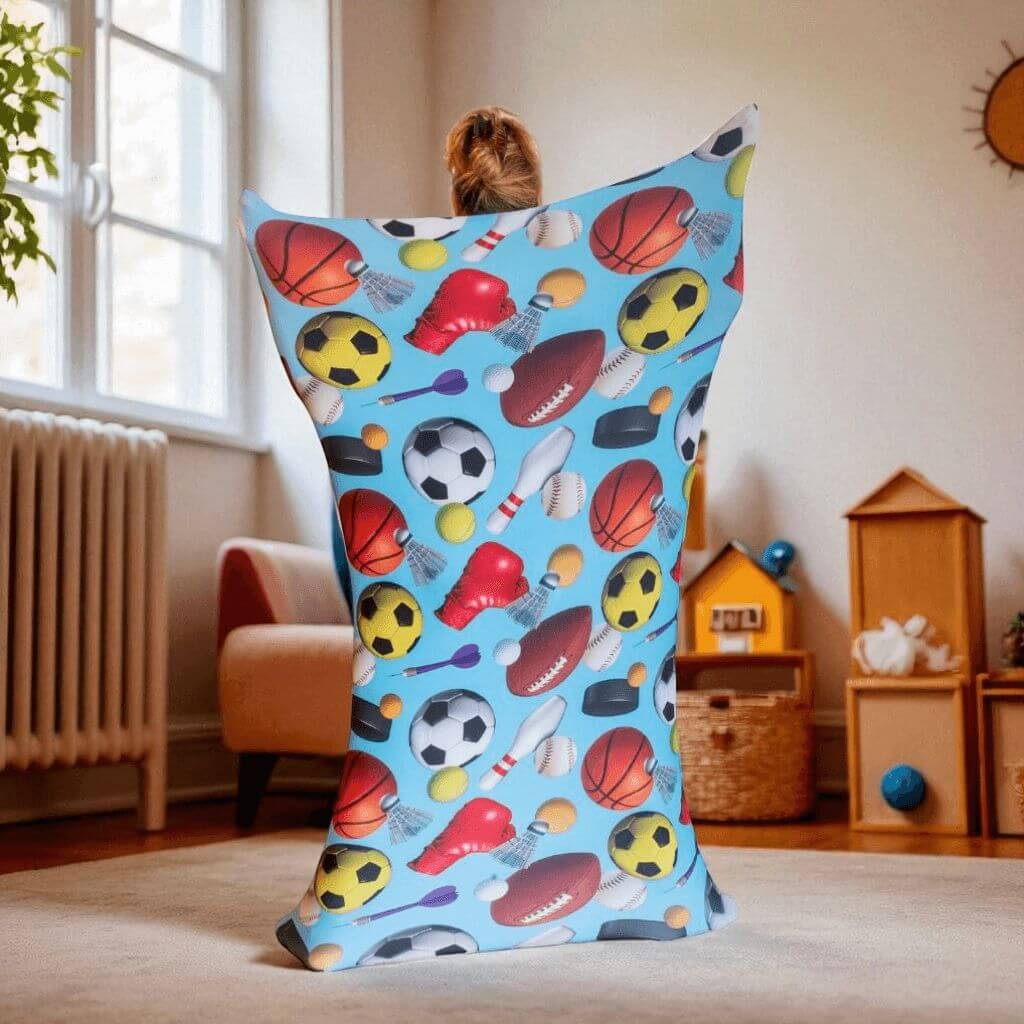 Person wearing a sensory body sock in a child's room